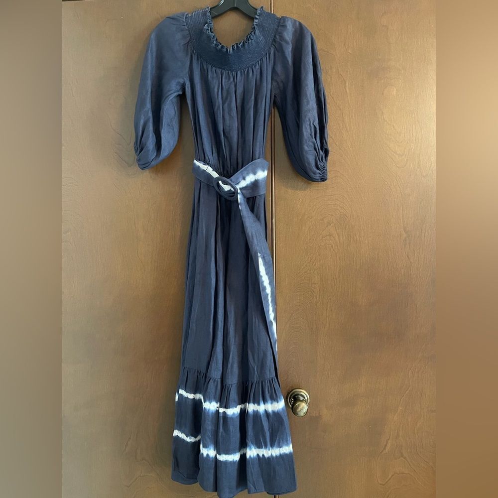 Sachin + Babi Cotton Blue Square Neck Bishop Sleeve Dress